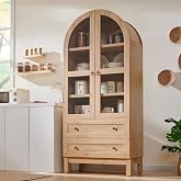 IFGET 71" Tall Arched Kitchen Pantry, Kitchens Storage Cabinets, Natural | Modern Farmhouse Wood Pantry w/2 Large Drawers and Adjustable Shelves, Versatile Cupboard for Kitchen, Dining Room, Bathroom