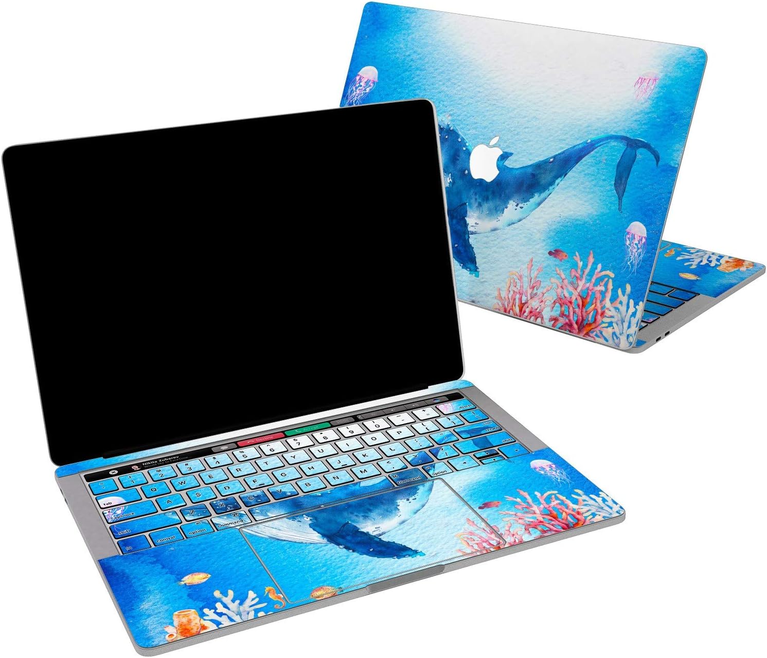 Lex Altern Vinyl Skin for MacBook Air 13 inch Mac Pro 16 15 Retina 12 11 2020 2019 2018 2017 Blue Whale Watercolor Ocean Jellyfish Sea Coral Print Laptop Cover Keyboard Decal Sticker Top Design