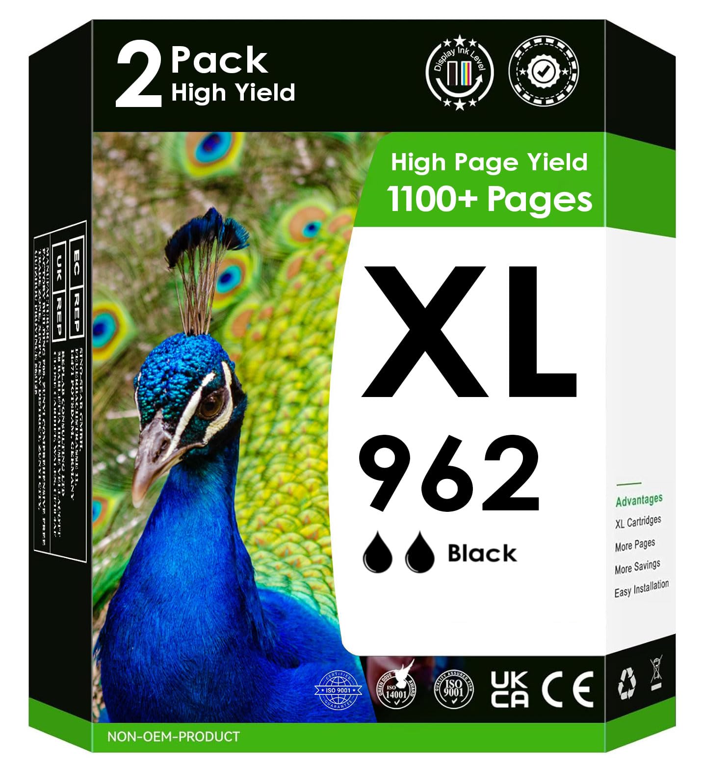 Photo 1 of 5-Star Compatible Ink Cartridges 962 XL Works with OfficeJet Pro 9010 9012 9014 9015 9016 9019 9020 9022 9025 9026 9028 Printers. (Black, Magenta, Cyan, Yellow) (2 Pack (Black))