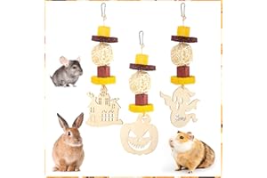 Abizoo Halloween Guinea Pig Chew Toys,3 Pcs Rabbit Toys Hamster Bunny Treats Wood for Chinchilla Rat Chew Toys Hanging Halloween Themed Decor Cage Accessories for Small Animals Teeth Enrichment Gifts