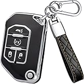 VCCARVN for Jeep Key Fob Cover - TPU Key Shell Case Protector Compatible with Jeep Wrangler JL JLU Rubicon Gladiator JT Sahara 4 Buttons Flip Car Key, Black