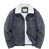 utcoco Men's Vintage Fleece Sherpa Lined Corduroy Denim Trucker Jackets Lapel Button Down Thickened Winter Coats