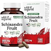 Wild & Organic Schisandra Berry Capsules 1000 mg - Mood & Relaxation Support - Schisandra Powder Extract Supplement - Vegan, No Fillers, Non-GMO - 120 Count