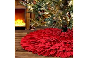 yuboo Red Clown Ruffle Christmas Tree Skirt for Artificial Trees, 48 inches 6-Layer Fluffy Large Tree Skirt for Rustic Farmhouse Christmas Valentines Decor&Ornaments for Holiday Party