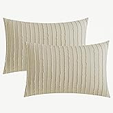 JELLYMONI Pillowcases King Size Light Sand 2 Pack Boho Striped Bed Pillow Covers 20x36in Polyester Envelope Pillow Shams Tufted Bohemian Textured (Pillows are not Included)