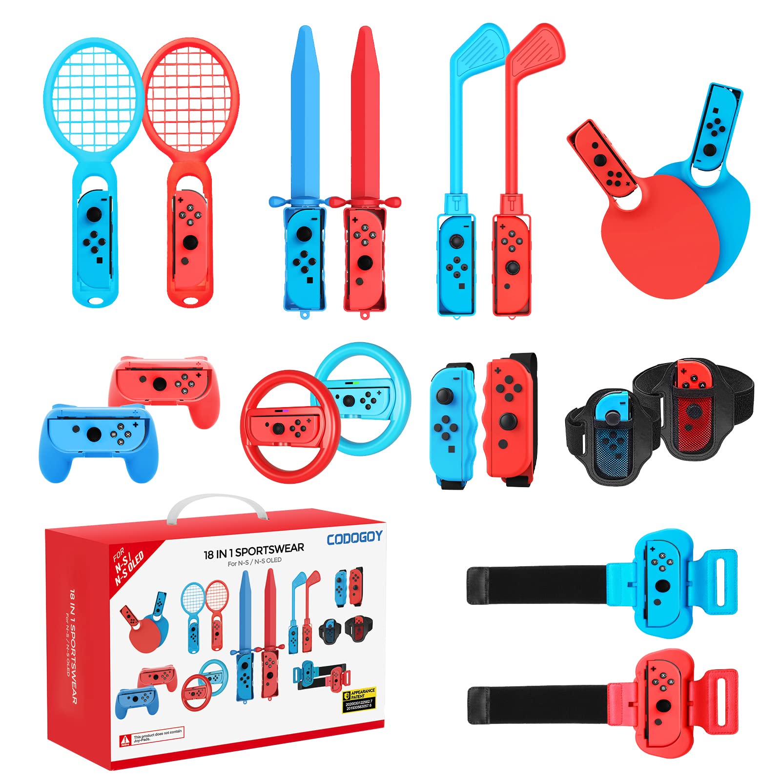 CODOGOY 18 in 1 Switch Sports Accessories Bundle for Nintendo Switch Sports, Family Accessories Kit Compatible with Switch/Switch OLED Sports Games