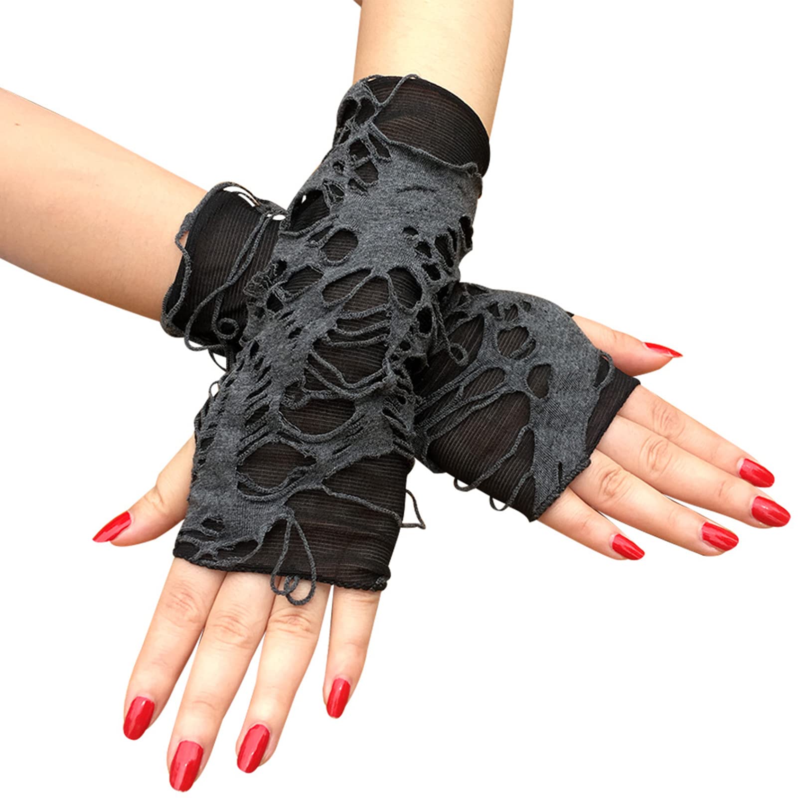 COSFAN 1 Pair of Halloween Fingerless Glove,Gothic Punk Gloves,Halloween Decoration Beggar Gloves,Ragged Gloves for Cosplay Costume