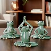 Fiwochic 3 Pcs Ceramic Frog Meditation Yoga Figurine Zen Garden Frog Statue Cute Peaceful Meditation Tabletop Decor for Desk Living Room Patio Home Office Bookshelf Shelves Sculptures Decor Gifts