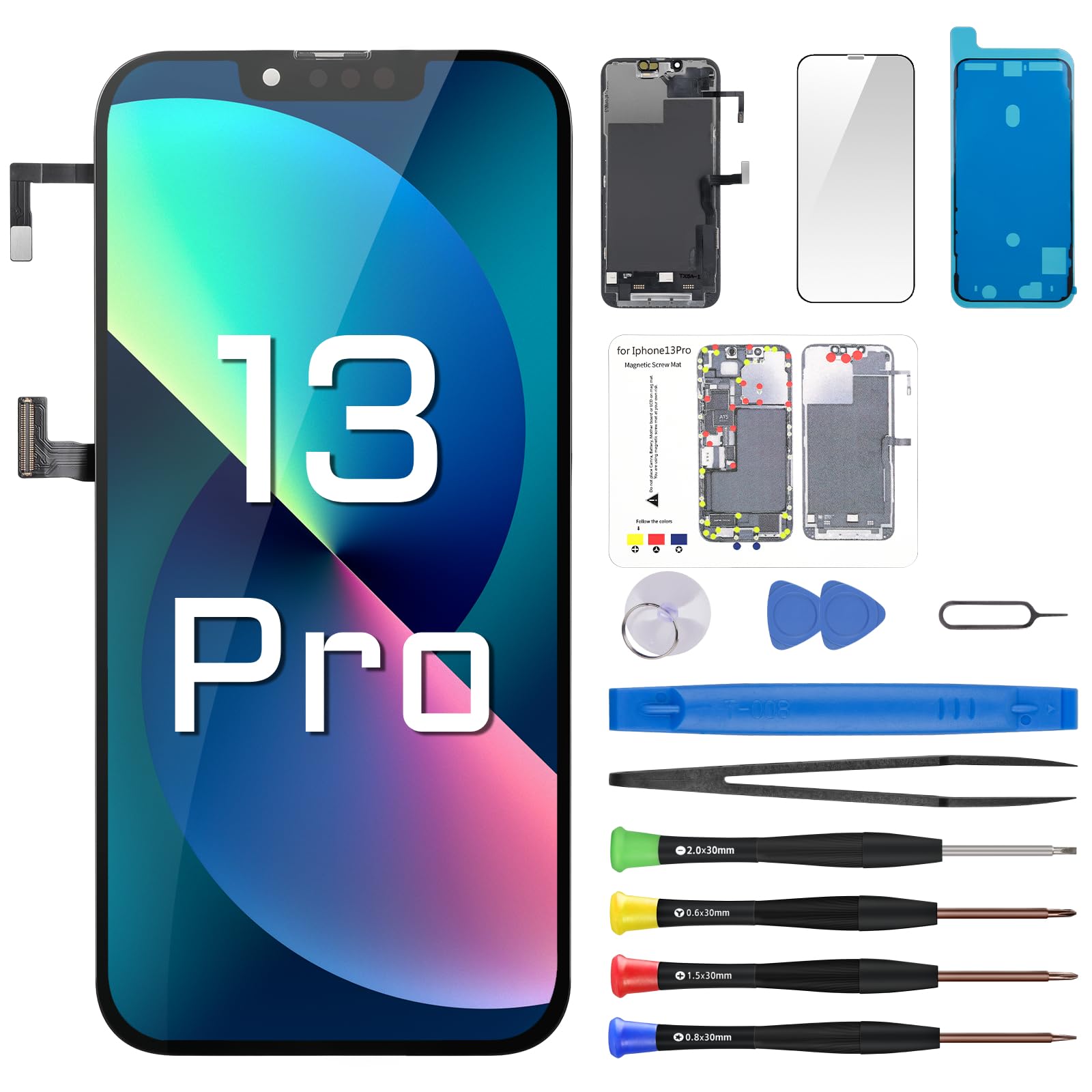 Photo 1 of Risidamoy for iPhone 13 Pro Screen Replacement with Earpiece Flex Cable Proximity Sensor LCD Touch Display Digitizer Full Assembly with Front Glass Repair Tools Kits A2483 A2636 A2638 A2639 A2640