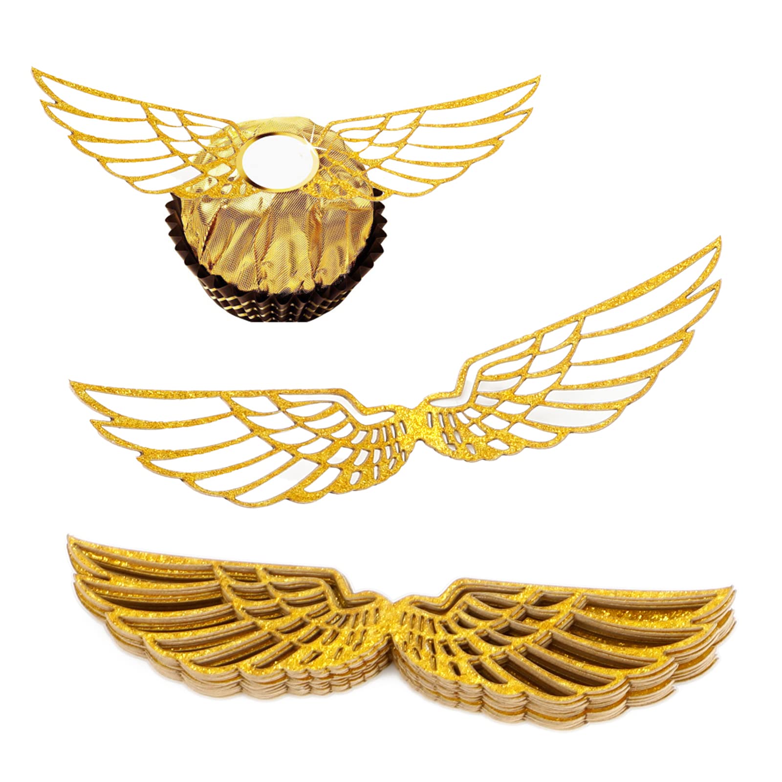 Photo 1 of 50 PCS Golden Wings Chocolate Decor Wizard Party Chocolate Decoration Hollowed Wings Wafer Cupcake Toppers with Glue Point for Them Party Decor Supplies