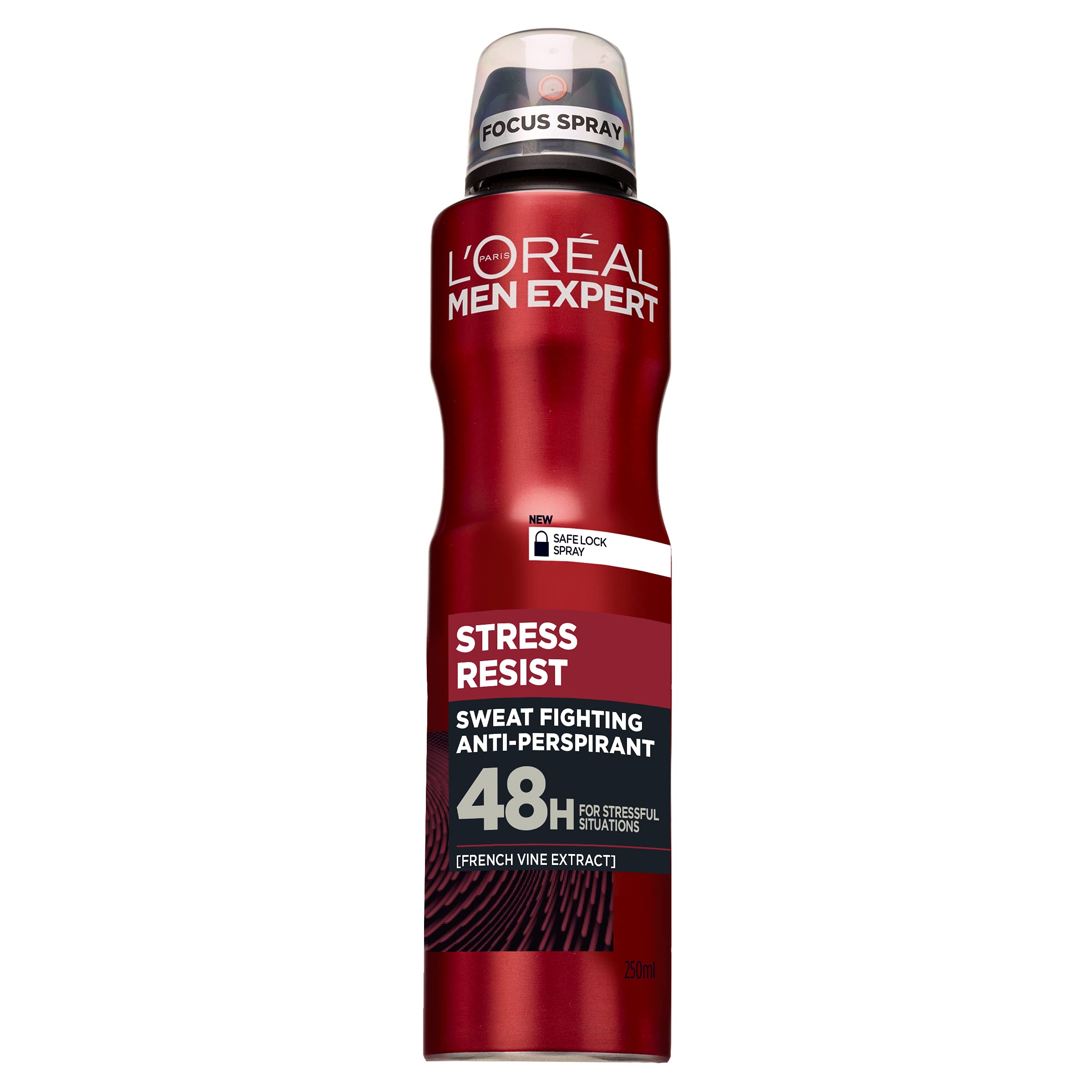 L'Oréal Paris Men Expert 48H Protection Stress Resist, Sweat Fighting Anti-Perspirant Spray for Stressful Situations with a Relaxing Woody & French Vine Extract Scent, 6 x 250ml