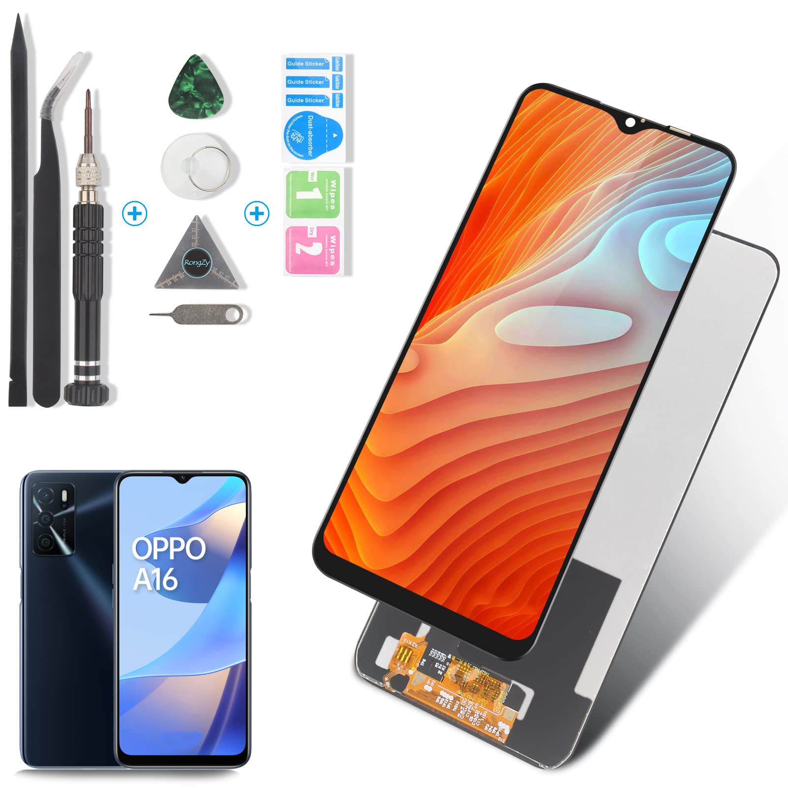 RongZy LCD for Oppo A16 CPH2269 Screen Replacement LCD Display Touch Screen Digitizer Assembly for Oppo A16s CPH2271 Replacement with Kit(Black)