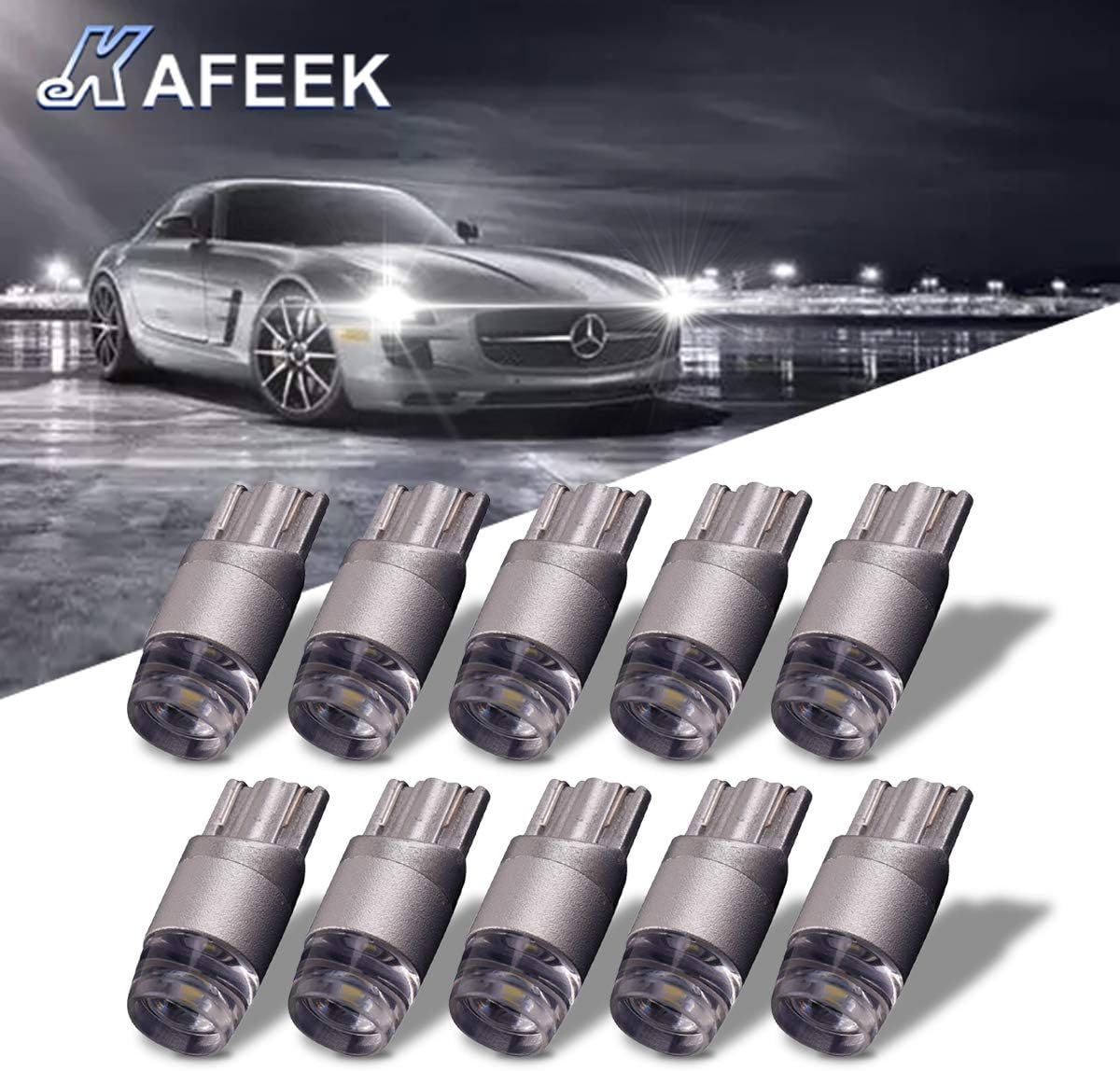 KAFEEK 10x T10 Wedge 194 168 2825 3030 Chipsets LED Bulbs,Xenon White