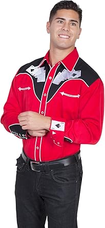 Scully Men's Poker Cards Embroidered Retro Western Shirt Big - P-686 Red_X