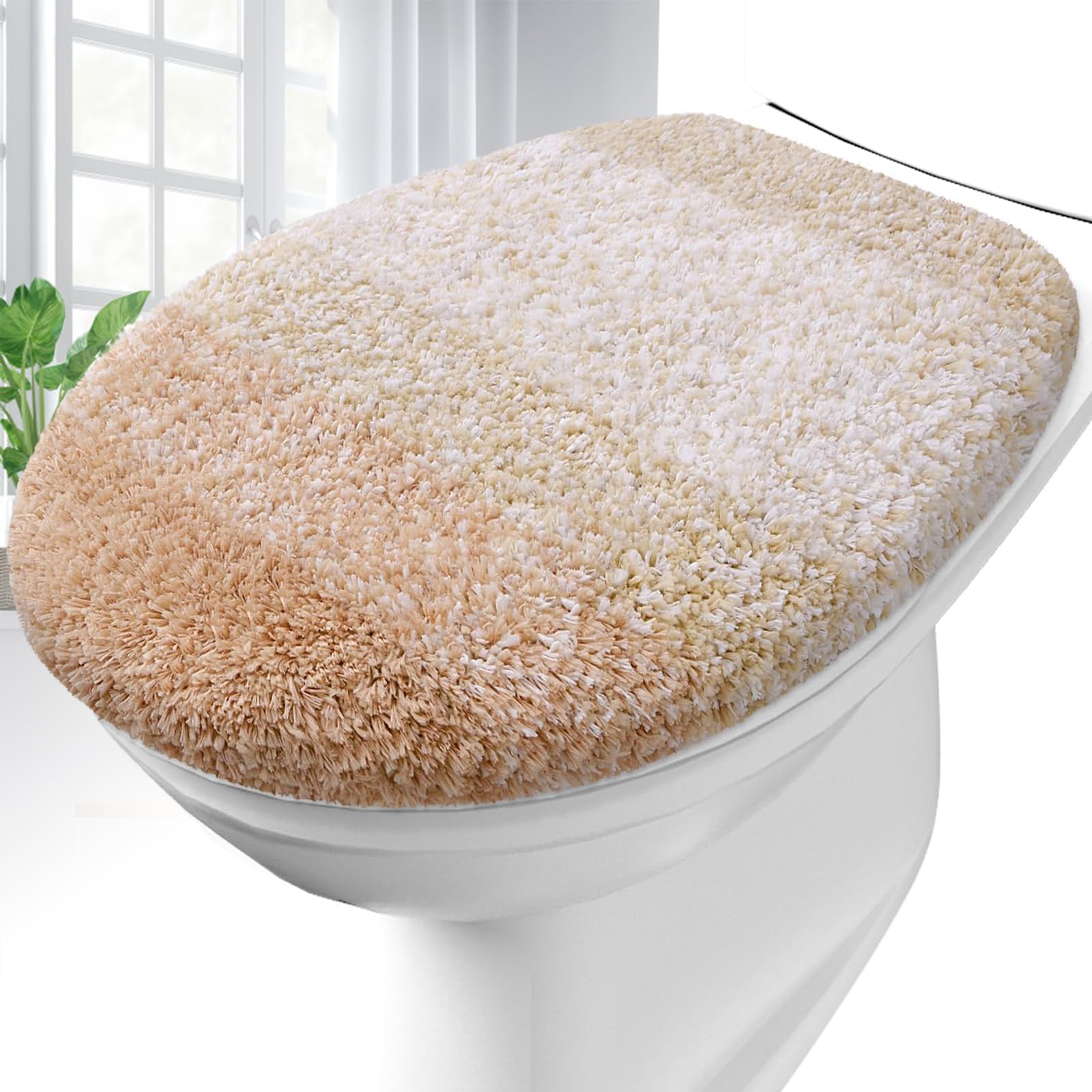 Photo 1 of OLANLY Soft Microfiber Bathroom Toilet Lid Cover, Machine Washable Covers, 17.5x15, Stays in Place Rubber Backing, Fits Most Round, Elongated and Oblong Lids, Accessories Decor, Beige