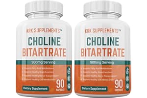 2 Bottles Choline Bitartrate 900mg Per Serving 180 Total Capsules KRK Supplements
