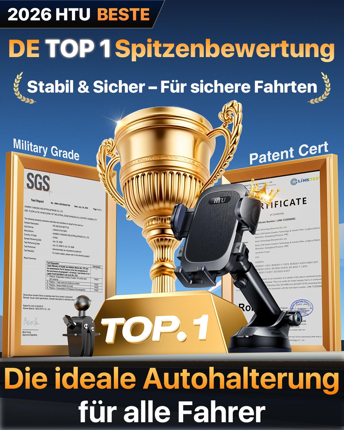 HTU 2026【Militär-Klasse】 Handyhalterung Auto【Stärkste Saugnapf & Lüftung】 Handy Halterung Auto 360° Drehbar Handyhalter Auto auf Armaturenbrett Scheibe für iPhone 17 Pro Max Samsung S25, Schwarz 7