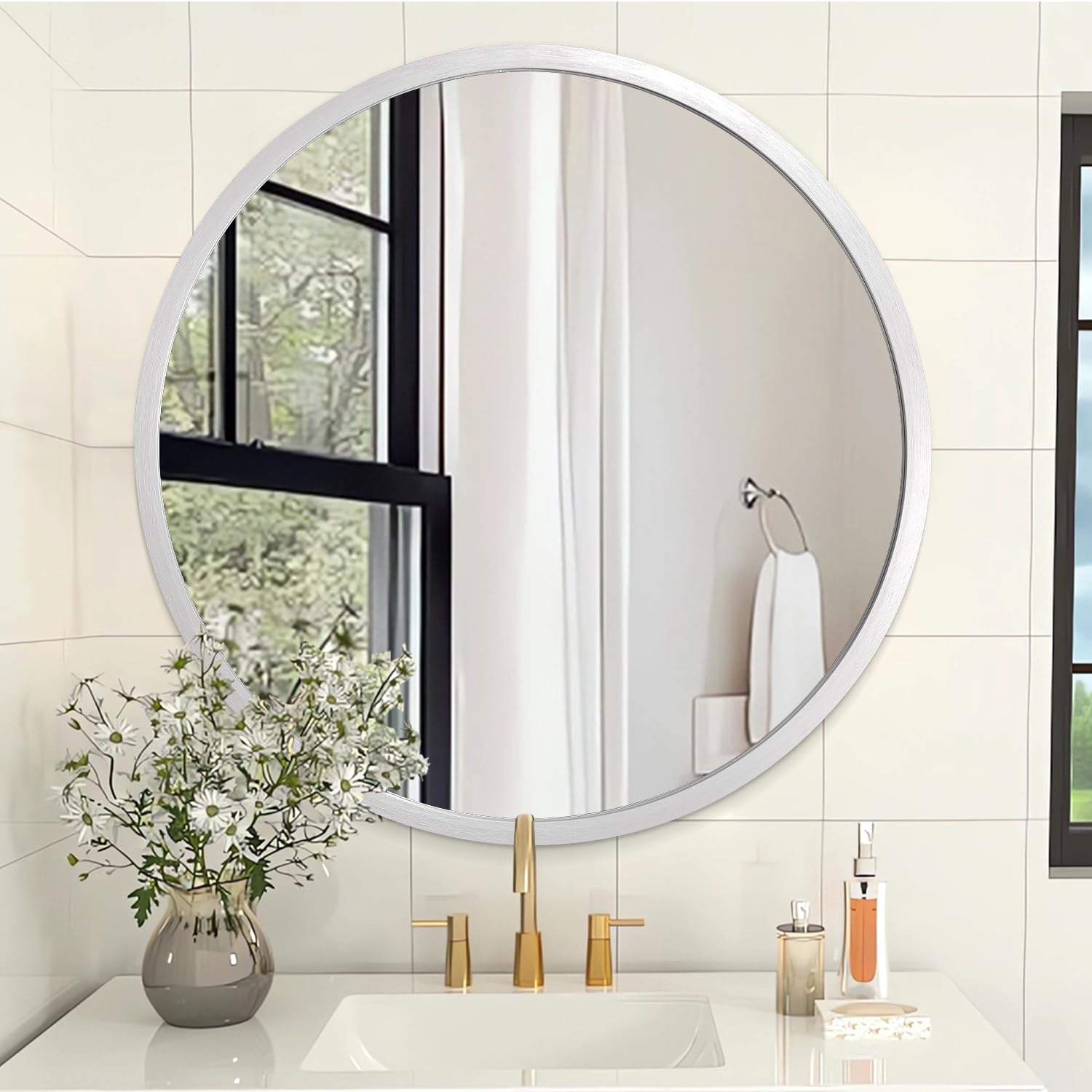 AOAOPQ Mirrors for Wall Mirror Sliver Metals Framed Round Farmhouese Bathroom Ative Hanging for Bedroom Vanity Entryway โ image 1