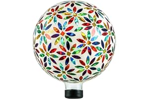 VOREEN Mosaic Glass Gazing Ball Outdoor Gazing Globe, Handmade Reflective Ball Yard Decoration for Homes, Patio, Lawn and Gardens, Gift for Mom Wife Friend, 10-Inch, Multi Colored Flowers Design