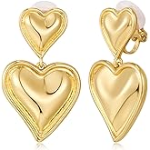 WOWORAMA Matte Gold Clip On Earrings for Women Gold Geometry Heart Clip Earrings Vintage Teardrop Heart Clip On Dangle Earrings Non Pierced Earrings
