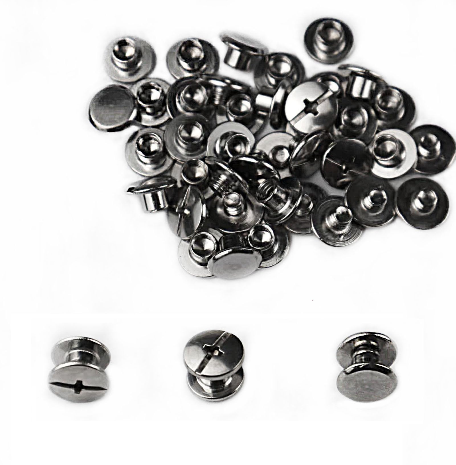 IDEALSV 304 Stainless Steel Chicago Screws 100 Pcs (50 Sets) Leather Rivets Screw Rivets Phillip Head Leather Bag, Book and Photo Album Binding Chicago Rivets Kits 5x4mm