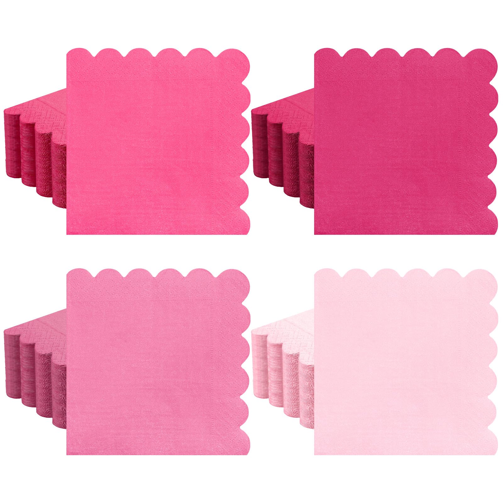 Photo 1 of Zhanmai 100 Pack Cocktail Napkins 5 x 5 Inch Scalloped Napkins Beverage Gradient Color Paper with Scalloped Edges Thick Disposable Luncheon for Party Supplies (Gradient Pink)