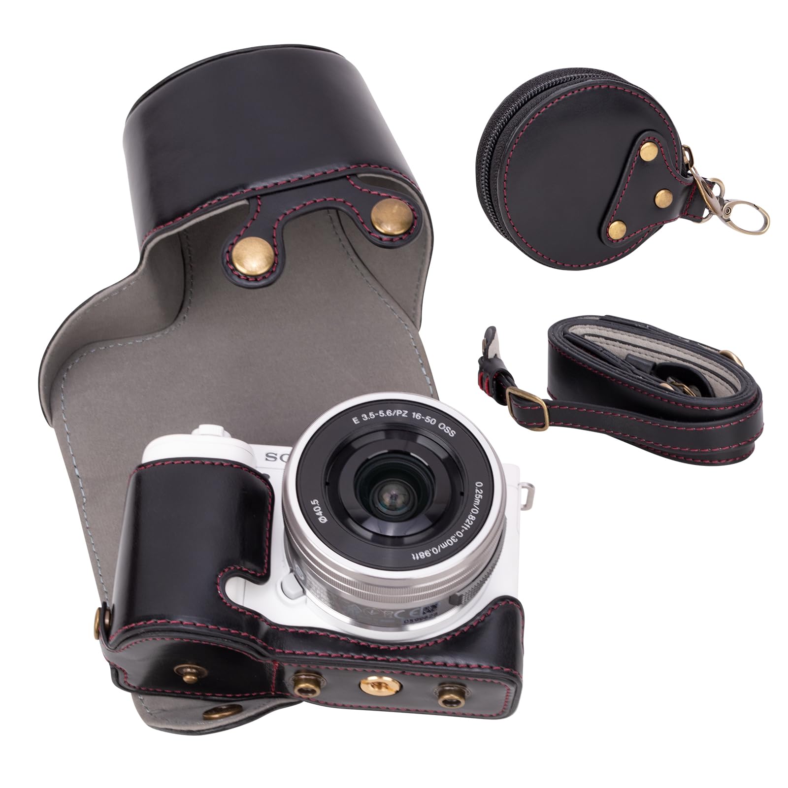 MUZIRI KINOKOO ZVE10 Case, PU Leather Protective Case Comaptible for Sony ZV-E10 ZVE10 with 16-50mm Lens Camera, with Shoulder Strap & Storage Pocket - Black