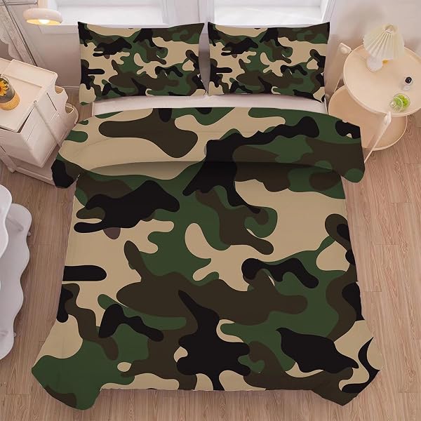 KXRY GREEN CAMOUFLAGE COMFORTER SET FULL SIZE CAMO BEDDING SET FOR KIDS TEENS BOYS SOFT BEDROOM DECOR FOR ALL SEASONS WITH 1 COMFORTER AND 2 PILLOWCASES