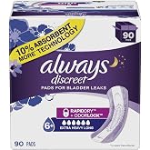 Always Discreet Plus Incontinence Pads, Extra Heavy Absorbency, Long (90 Count)