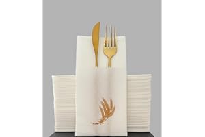 DINPRUT Disposable Dinner Napkins with Pocket, White, Airlaid, Golden Ears of Wheat, Linen-Feel, Perfect for every Dinner, Party, Wedding and casual Event, pre Folded, Soft and Elegant, Box of 50