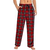 Mens Fuzzy Plaid Pajama Pants - Brushed Flannel Sleepwear with Drawstring & Pockets， Plaid & Print Pj Pants