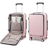 LOVEVOOK Carry On Luggage 22x14x9 Airline Approved, Expandable Hard Shell Suitcase with Spinner Wheels, USB Charging Port &amp; Front Pocket, PC Hardside Rolling Luggage with TSA Lock for Travel,Pink