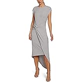 Laundry by Shelli Segal Women's Midi Dress Cap Sleeve Asymmetrical Knot Front Dresses