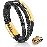 RogueRaven Black Leather Bracelet for Men – Premium Collection – Brown Black Gold Silver | Genuine Leather Mens Bracelet with Stainless Steel Clasp [Adjustable] | In Luxury Gift Box