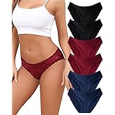 Oegho 6 Pack Cotton Underwear for Women Bikini Panties Lace Wasit Hipster Cute Cheeky Soft Breathable Briefs S-XL