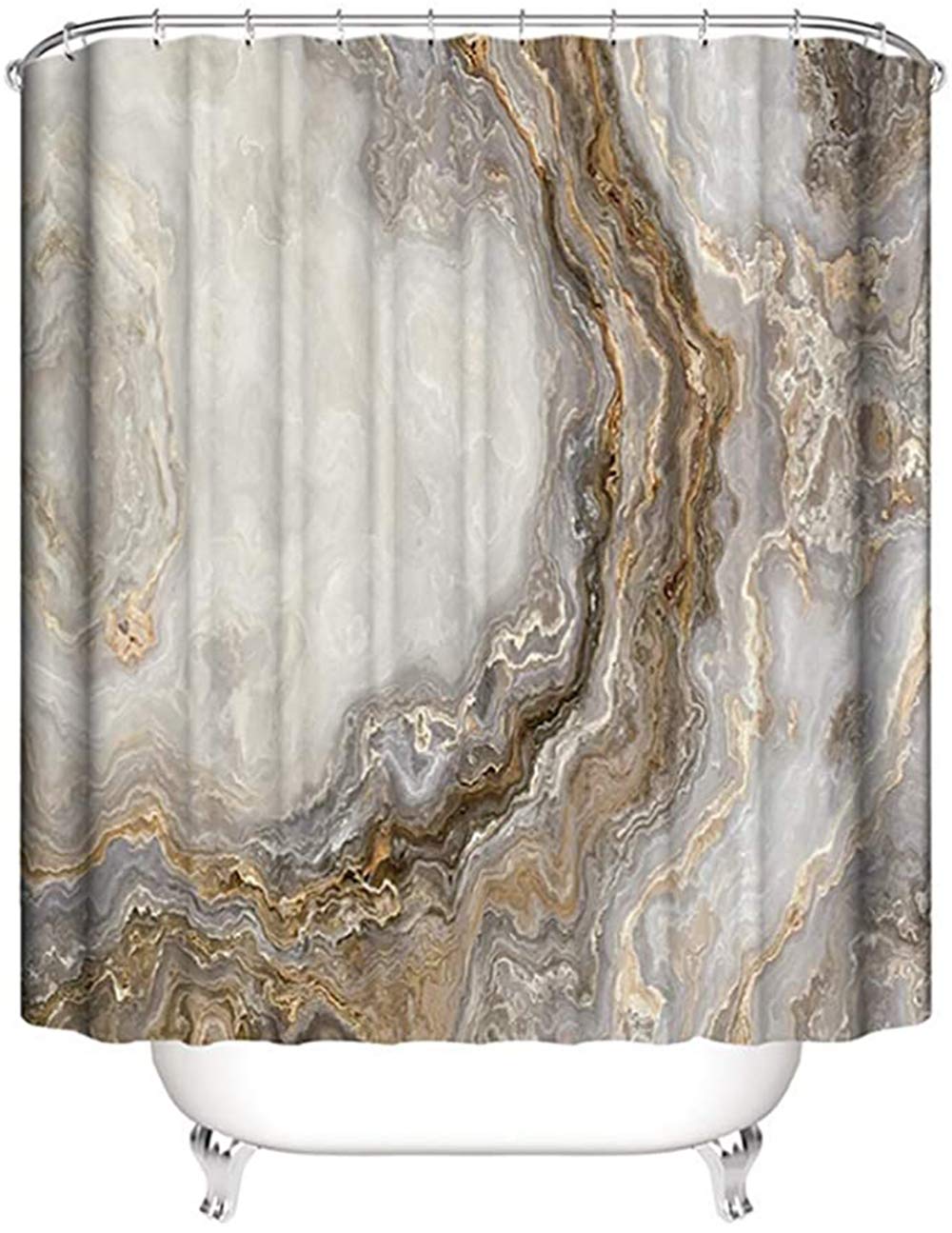 HORIWE Shower Curtains Mould Proof Resistant Waterproof Marble Bathroom Curtain Washable Bath Curtain with 12 Hooks (Marble pattern-brown, 180x200cm(71"x79"))