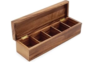 Ironwood Gourmet Acacia Wood Tea Box, Large Compartment Tea Chest, 5 Compartments