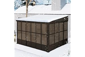 Domi 10’ x 12’ Sunroom, All-Season Wall Mounted Gazebo Solarium with Front Door, Side Entrance, Galvanized Steel Sloping Roof