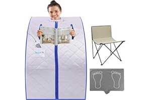SereneLife Portable Sauna Box for Home, Infrared Sauna Tent with Heated Foot Pad and Folding Chair, Remote Control In-Home Spa, 38" x 32”