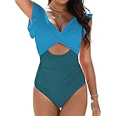 Buauty Womens One Piece Ruffle Sleeve Cutout Swimsuits Tummy Control Bathing Suits for Women 2026