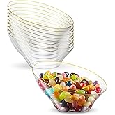 PLASTICPRO Angled Plastic Bowls Disposable Small Plastic Clear Serving Bowls with Gold Rim for Party for Appetizer Salads Pack of 8