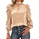 BTFBM Mock Neck Long Sleeve Blouses for Women Dressy Casual Business Work Shirts 2026 Spring Fall Clothes Satin Tops