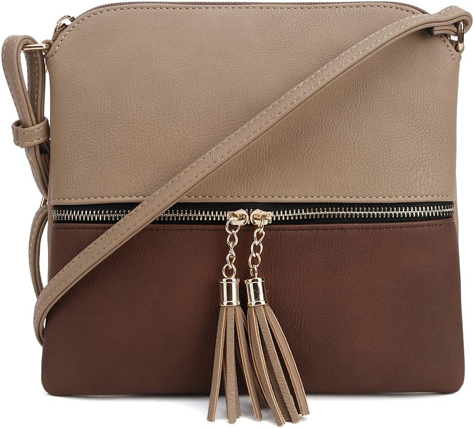 SG SUGU Lightweight Medium Crossbody Bag with Tassel and Zipper Pocket