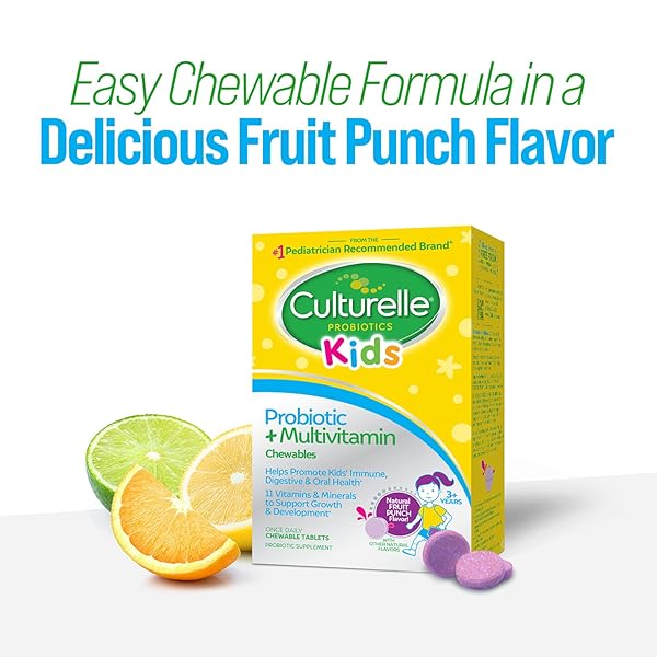 CULTURELLE KIDS PROBIOTIC + COMPLETE MULTIVITAMIN CHEWABLE FOR KIDS, AGES 3+, 30 COUNT, DIGESTIVE HEALTH, ORAL HEALTH & IMMUNE SUPPORT – WITH 11 VITAMINS & MINERALS, INCLUDING VITAMIN C, D3 & ZINC