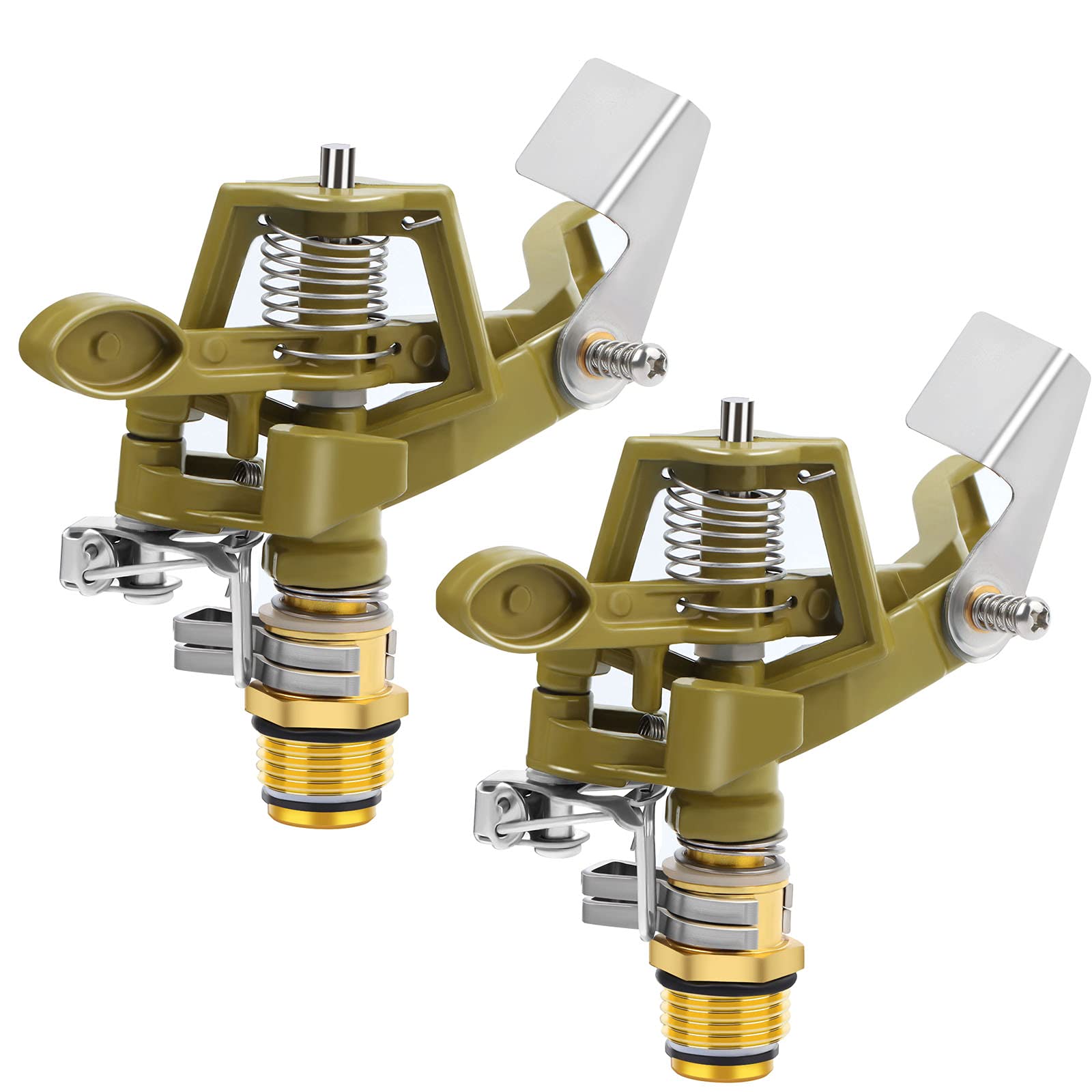 2 Pieces 1/2 Inch Brass Impact Sprinkler, Heavy Duty Sprinkler Head with Nozzles, Adjustable 0-360 Degrees Watering Sprinklers for Yard, Lawn and Grass Irrigation