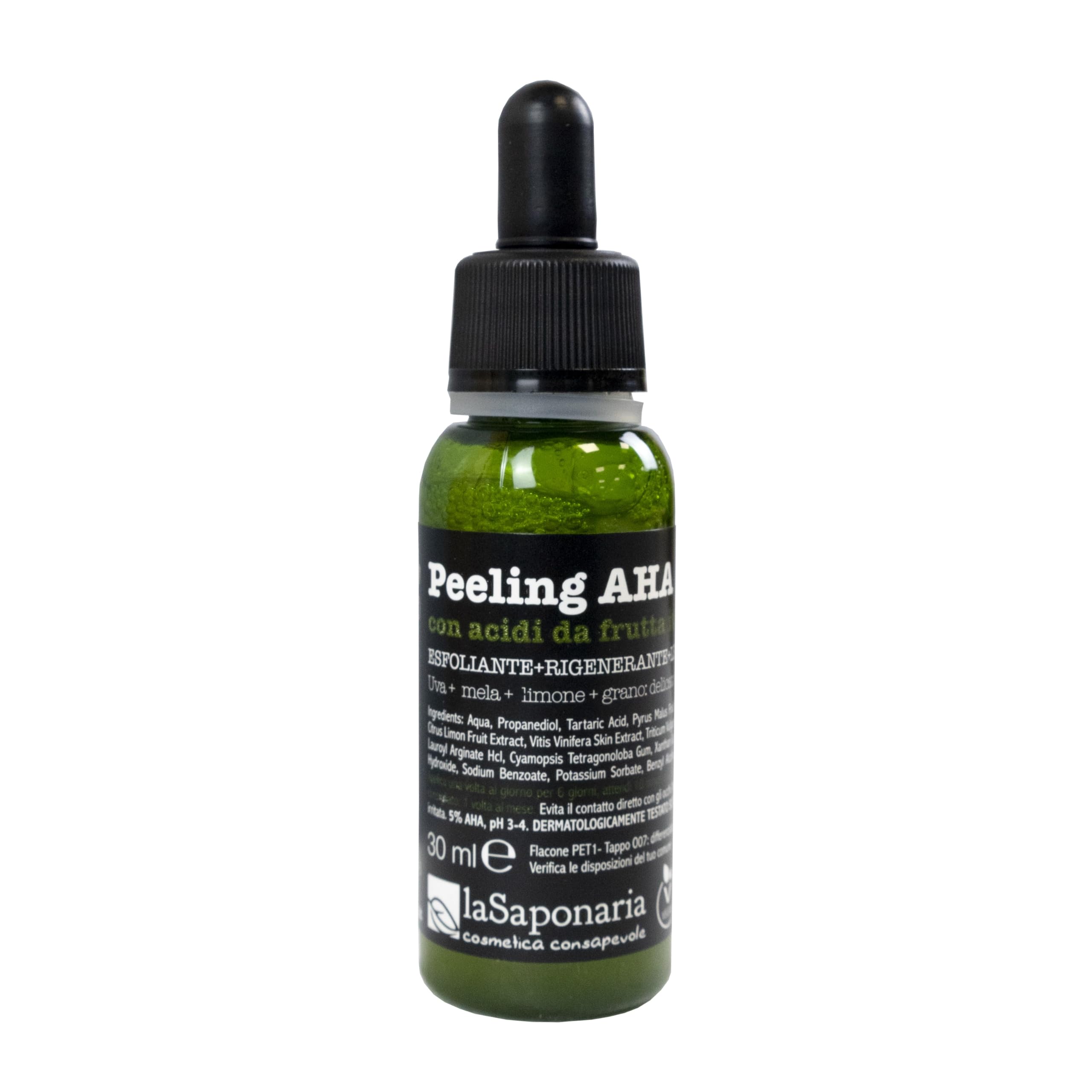 La Saponaria AHA Peel Serum, Exfoliating, Deep Cleansing, Blemishes, Anti-Ageing, Dull Skin, Skin Renewal, Natural, All Skin Types, Vegan, Cruelty-Free, Recycled Packaging, Organic, 30ml