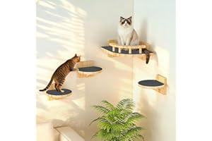 XiaZ Cat Wall Shelves, Corner Cat Shelf with 3 Wide Perch Steps, Kitty Wall Climber Wooden Furniture up to 25lbs, Modern Floating Cats Stairs for Indoor Sleeping, Playing, Climbing