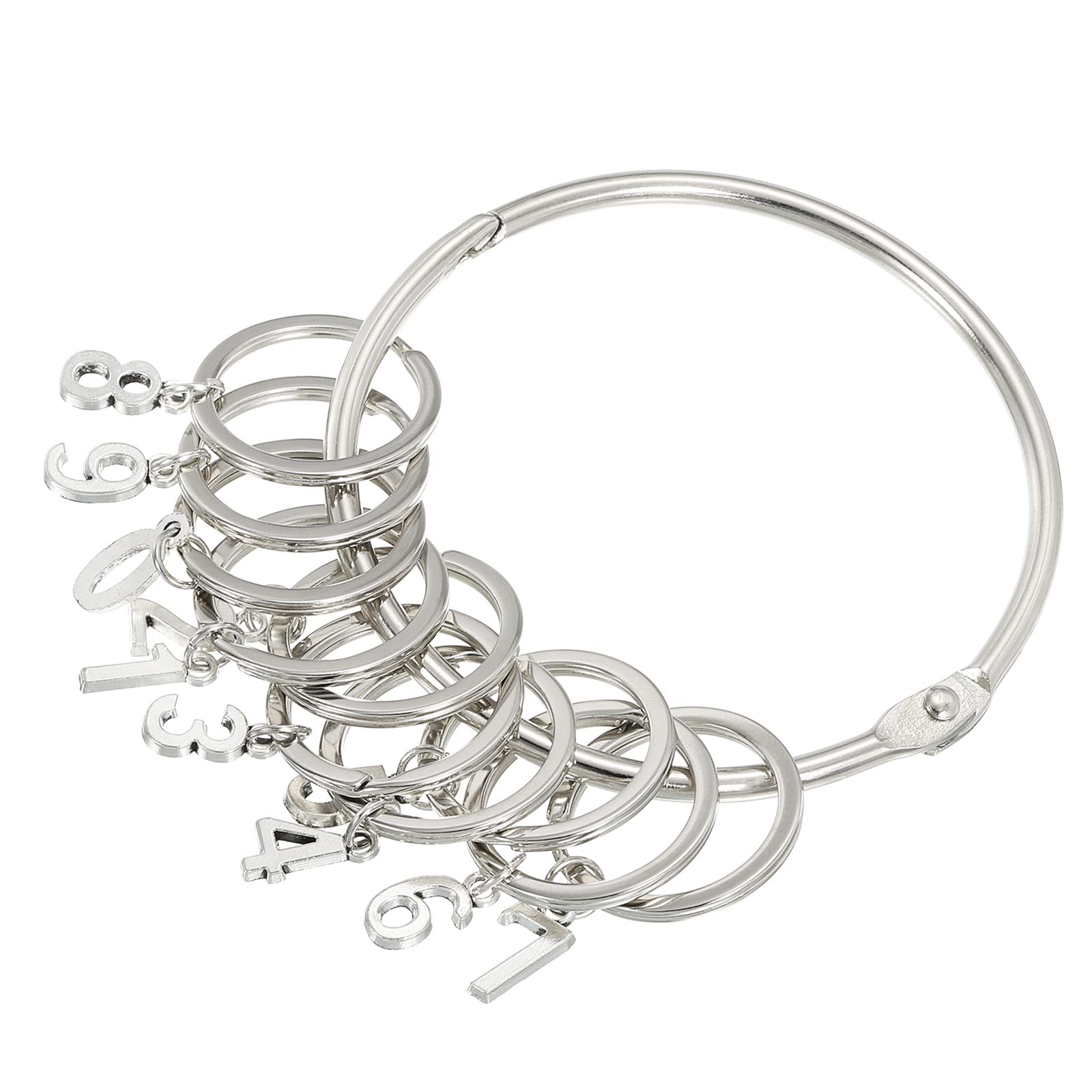 PATIKIL 3.2 Inch Dia Key Organizer Keychain, 1pcs Key Management Holder with 10 Digits Keys Rings for Office, Silver