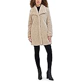 Kenneth Cole Womens Cozy Lightweight Textured Faux Fur Coat With Envelope Collar