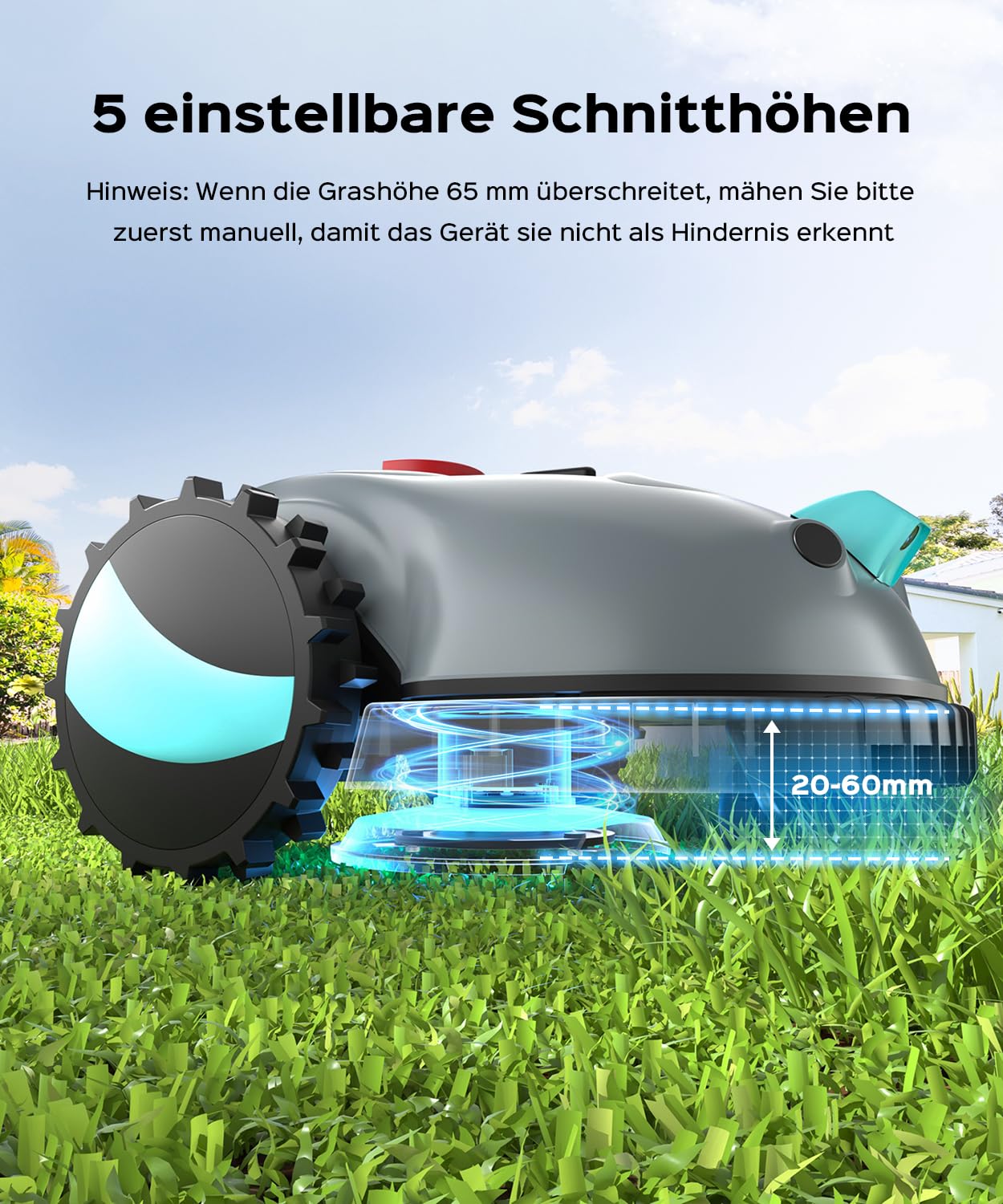 YARDCARE V100 Mähroboter ohne Begrenzungskabel Rasenroboter mit Kamera, Hindernisvermeidung, Vision Navigation, 4 Ah Akku Rasenmäher Roboter ohne Begrenzungsdraht 150㎡ mit Ersatzklingen, Spiralschnitt 4